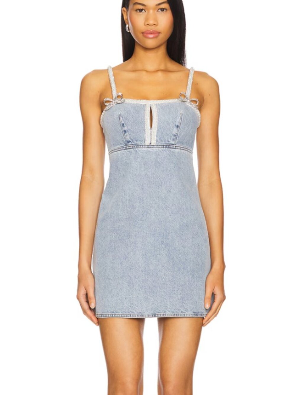 Self Portrait Light Blue Denim Denim Pearl Mini A-line Dress size 8